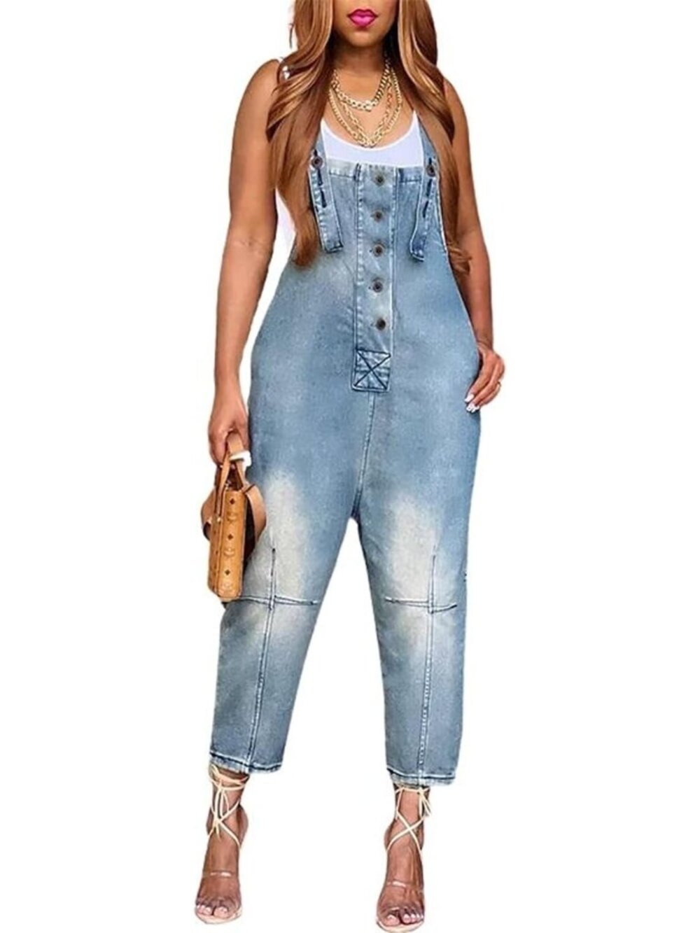 Casual Loose Fit Denim Jumpsuit Overalls for Women | Trendy Harem Crop Pants